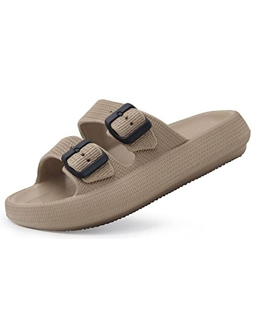 Weweya Pillow Slippers for Women and Men - Cloud Slides - Double Buckle Adjustable - EVA Flat Sandals