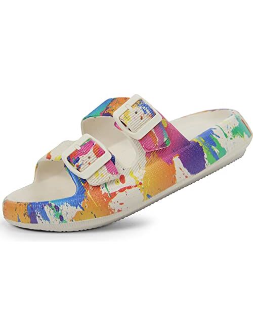 Weweya Pillow Slippers for Women and Men - Cloud Slides - Double Buckle Adjustable - EVA Flat Sandals