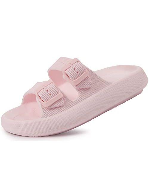 Weweya Pillow Slippers for Women and Men - Cloud Slides - Double Buckle Adjustable - EVA Flat Sandals