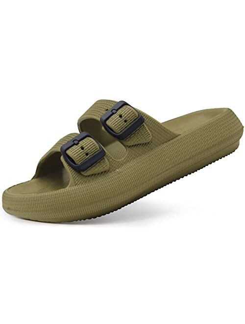 Weweya Pillow Slippers for Women and Men - Cloud Slides - Double Buckle Adjustable - EVA Flat Sandals