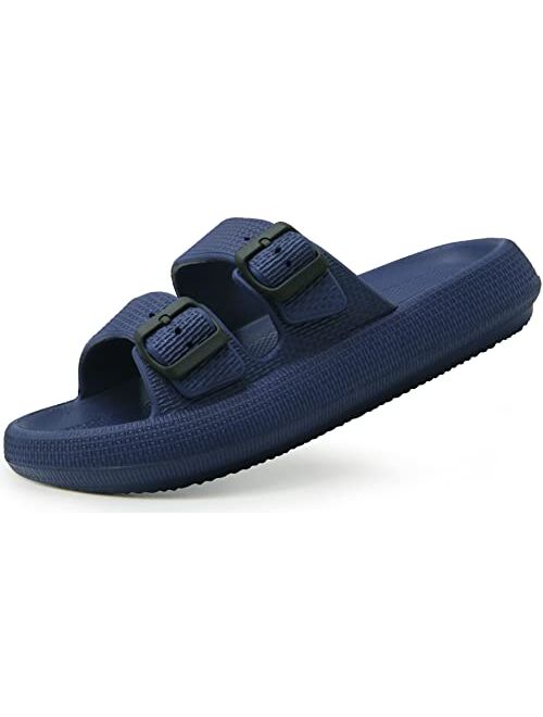 Weweya Pillow Slippers for Women and Men - Cloud Slides - Double Buckle Adjustable - EVA Flat Sandals