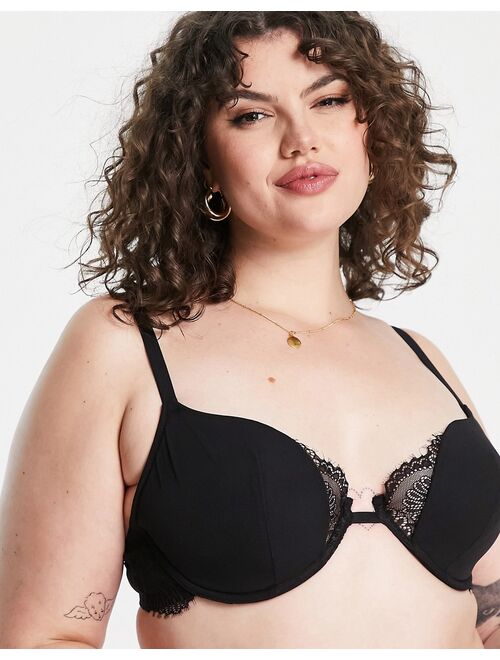 Simply Be lace padded balconette bra in black