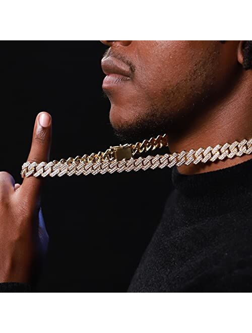 Goodat Cuban Link Chains Mens Iced Out Miami Cuban Chain Necklaces Silver/Gold Bling Diamond Hip Hop Jewelry for Women