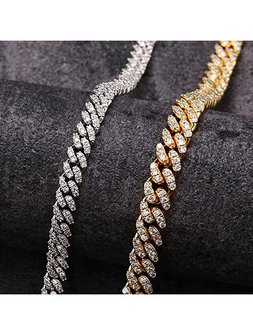 MLENS 6MM Iced Out Cuban Link Chain Hip Hop 18K White Gold/Real Gold Plated 5A Cubic-Zirconia Necklace for Women Miami Rapper Bling Diamond Choker Jewelry Gift for Men