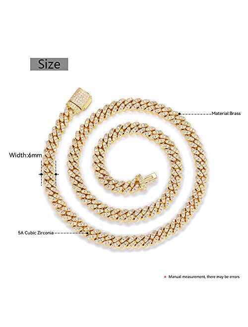 MLENS 6MM Iced Out Cuban Link Chain Hip Hop 18K White Gold/Real Gold Plated 5A Cubic-Zirconia Necklace for Women Miami Rapper Bling Diamond Choker Jewelry Gift for Men