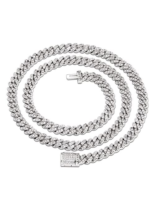 MLENS 6MM Iced Out Cuban Link Chain Hip Hop 18K White Gold/Real Gold Plated 5A Cubic-Zirconia Necklace for Women Miami Rapper Bling Diamond Choker Jewelry Gift for Men