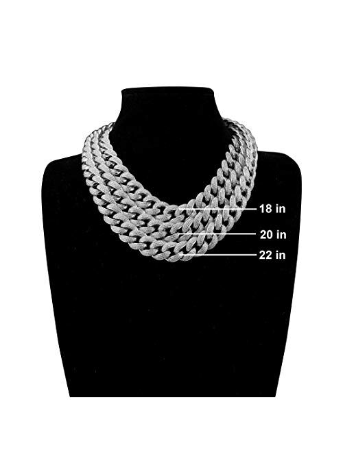 NIV'S BLING | Iced Lab Diamond Chain Necklace 3 Row Cubic Zirconia - Miami Cuban Link Chain for Men and Women | 18K Yellow Gold and White Gold Plated Choker Necklace