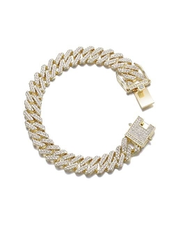 HDMENC Mens Miami Cuban Link Chain Bracelet 12mm Diamond Prong Cuban Chain 8 inch Length Hip Hop Jewely with Gift Box