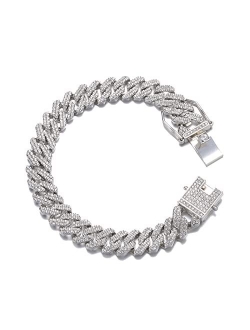 HDMENC Mens Miami Cuban Link Chain Bracelet 12mm Diamond Prong Cuban Chain 8 inch Length Hip Hop Jewely with Gift Box