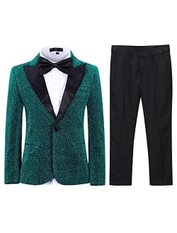 SWOTGdoby Boys Fashion Suit Tuxedo Slim Fit 3 Pieces Golden Shiny Green Silver Jacket Pants Bowtie