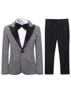 SWOTGdoby Boys Fashion Suit Tuxedo Slim Fit 3 Pieces Golden Shiny Green Silver Jacket Pants Bowtie