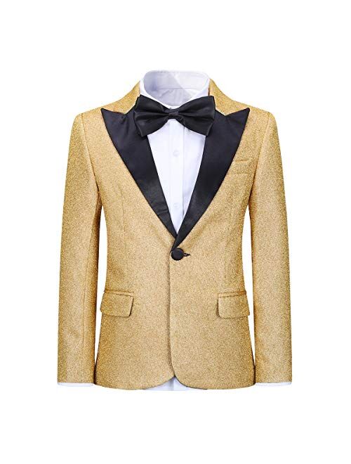 SWOTGdoby Boys Fashion Suit Tuxedo Slim Fit 3 Pieces Golden Shiny Green Silver Jacket Pants Bowtie