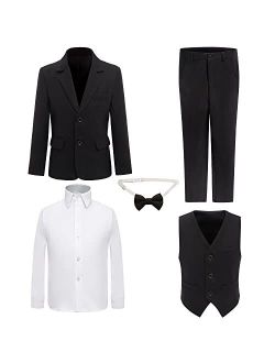 PLwedding Boy's 5 Pieces Tuxedos Toddler Formal Suits Set Kids Slim Fit Suit for Weddings