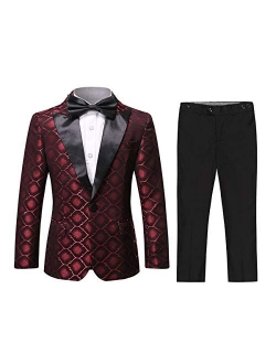 SWOTGdoby Boys Tuxedo Suit Shiny Fashion Dress 2 Pieces Blazer Pants Sequin Shawl Collar