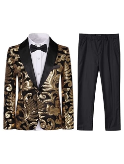 SWOTGdoby Boys Tuxedo Suit Shiny Fashion Dress 2 Pieces Blazer Pants Sequin Shawl Collar