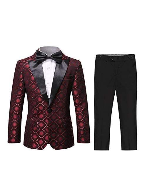 SWOTGdoby Boys Tuxedo Suit Shiny Fashion Dress 2 Pieces Blazer Pants Sequin Shawl Collar