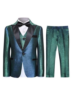 SWOTGdoby Boys Shiny Suits Slim Fit 3 Pieces Suit Set Fading Mermaid Colors for Party Prom