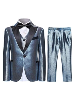 SWOTGdoby Boys Shiny Suits Slim Fit 3 Pieces Suit Set Fading Mermaid Colors for Party Prom