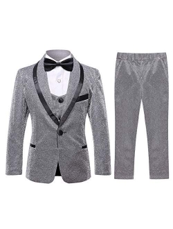 SWOTGdoby Boys Shiny Suits Slim Fit 3 Pieces Suit Set Fading Mermaid Colors for Party Prom