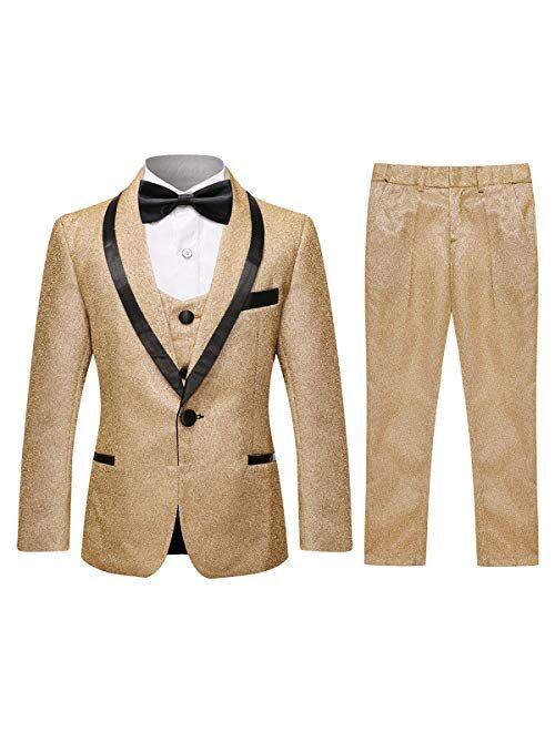 SWOTGdoby Boys Shiny Suits Slim Fit 3 Pieces Suit Set Fading Mermaid Colors for Party Prom