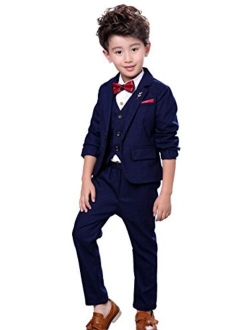 Fengchengjize Boys 3Pcs Modern Fit Suit Solid Dress Suit Jacket Vest Pants 3T-10