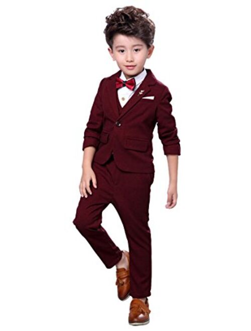 Fengchengjize Boys 3Pcs Modern Fit Suit Solid Dress Suit Jacket Vest Pants 3T-10