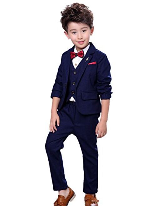 Fengchengjize Boys 3Pcs Modern Fit Suit Solid Dress Suit Jacket Vest Pants 3T-10