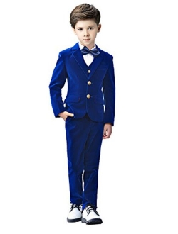 Yanlu 5 Piece Boys Suits Set Kids Formal Velvet Suit with Blazer Vest Pants Shirt and Bow Tie