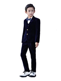 Yanlu 5 Piece Boys Suits Set Kids Formal Velvet Suit with Blazer Vest Pants Shirt and Bow Tie