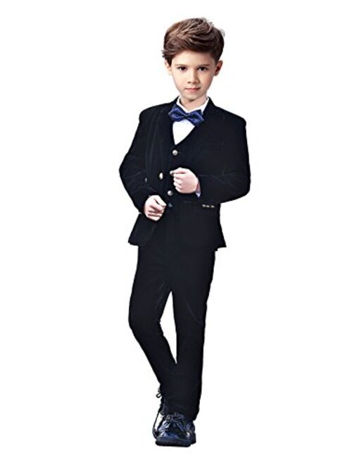 Yanlu 5 Piece Boys Suits Set Kids Formal Velvet Suit with Blazer Vest Pants Shirt and Bow Tie