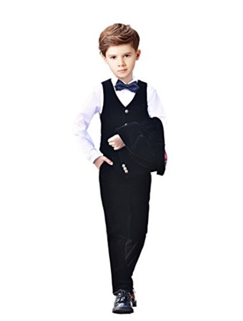 Yanlu 5 Piece Boys Suits Set Kids Formal Velvet Suit with Blazer Vest Pants Shirt and Bow Tie