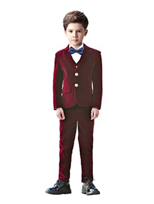 Yanlu 5 Piece Boys Suits Set Kids Formal Velvet Suit with Blazer Vest Pants Shirt and Bow Tie