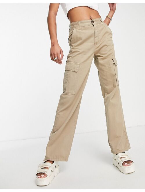 Buy Stradivarius STR Petite straight leg cargo pants in stone online ...