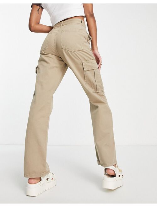 Buy Stradivarius STR Petite straight leg cargo pants in stone online ...