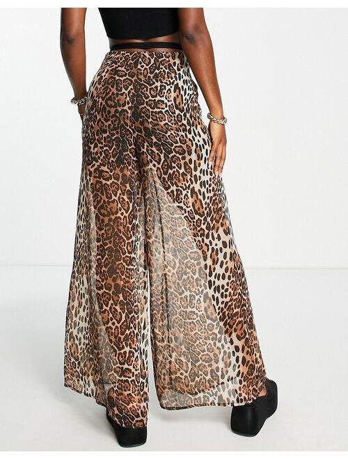 ASOS DESIGN sheer floaty pants in leopard print