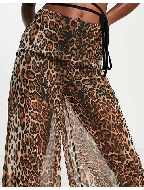 ASOS DESIGN sheer floaty pants in leopard print