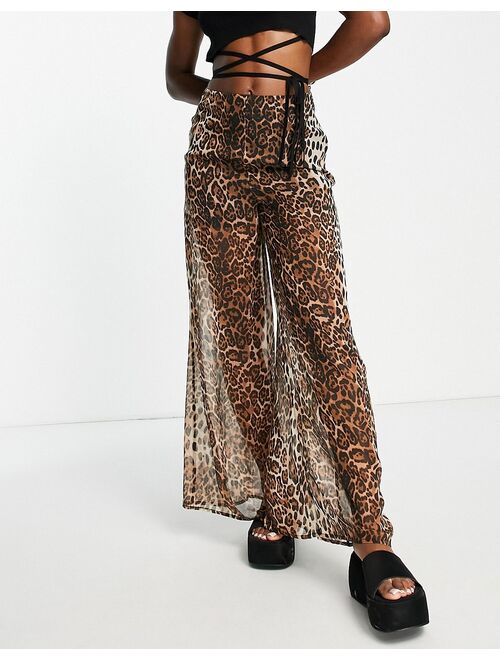 ASOS DESIGN sheer floaty pants in leopard print