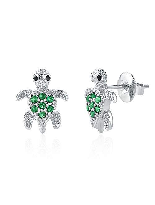 KINGSIN Silver Hypoallergenic Sea Turtle Stud Earrings with Green Cubic Zirconia Jewelry Gifts for Girl Women