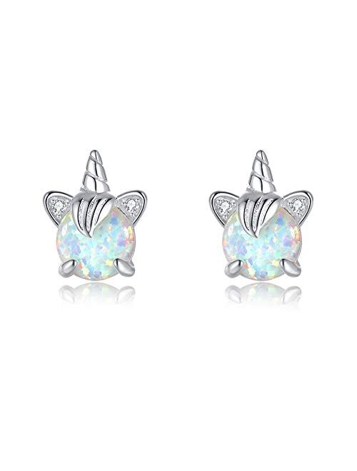 Betty&Sarah Unicorn Girls Earrings Sterling Silver Hypoallergenic Opal Earrings for Women Gifts Unicorn