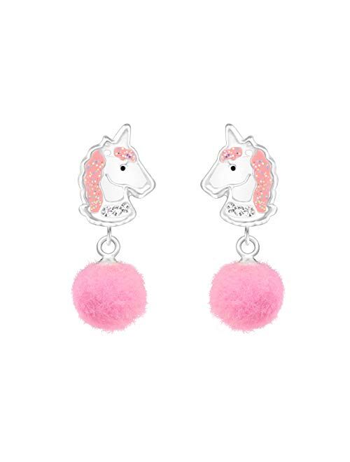 Unknown ICYROSE 925 Sterling Silver Cute Animal, cupcake, etc. Small Stud Earrings with Dangling Pom Pom (Nickel Free)