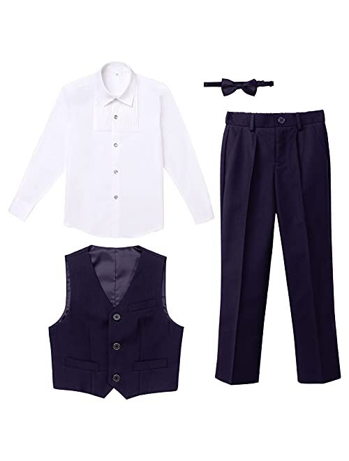 Idopip Boys Formal Suit Set 4-Piece Slim Fit Dresswear Jacket Bowtie Shirt Pants for Toddler Kids Tuxedo Wedding Party Outfit