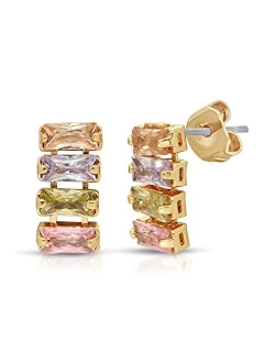 PINKme Fashion Studs Earrings Jewelry Sterling Silver Post Cubic Zirconia Brass Metal Crystal Mini Small Ear for Women Girls