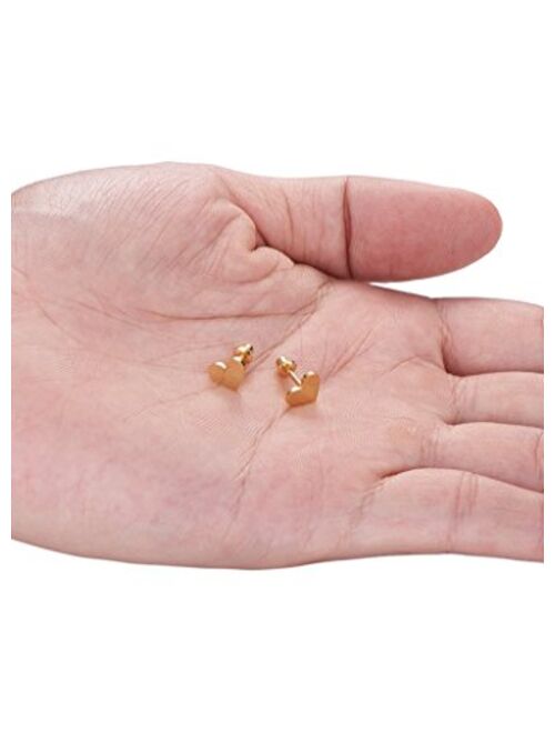 Regetta Jewelry 18k Gold Plated Screw Back Heart Stud Hypoallergenic Earrings for Kids, Baby, Toddler, Little Girls with Surgical Steel Post for Ultra Sensitive Ears with