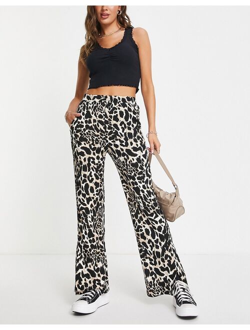 Buy New Look animal print wide leg pants in brown pattern online ...