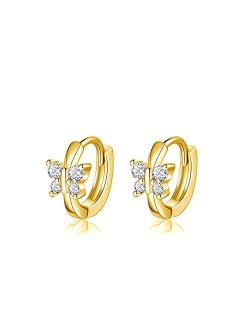 Cute Butterfly Sleeper Small Hoop Earrings Sterling Silver 925 CZ Crystal Huggie Round Cartilage Tragus Mini Hoops Earring Ear Cuffs Piecing Dainty Jewelry Gifts f