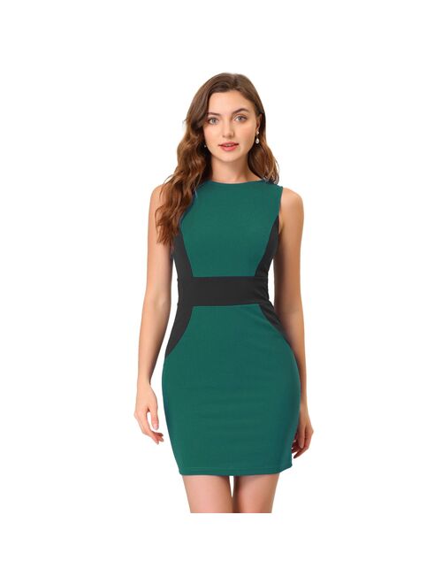 Allegra K Women's Sheath Dress Contrast Color Sleeveless Office Work Bodycon Pencil Dresses