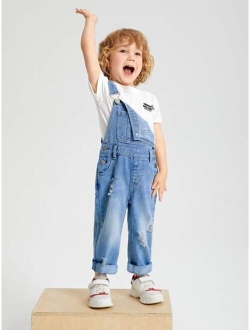 Toddler Boys Ripped Pocket Front Denim Overall