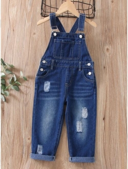 Toddler Boys Ripped Pocket Front Denim Overall