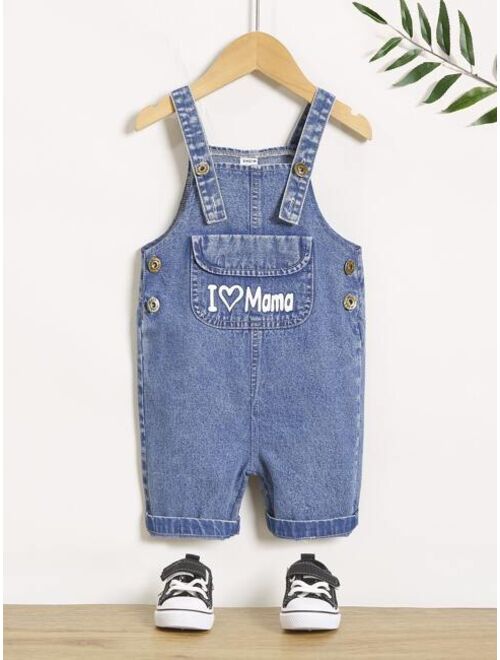 Shein Baby Slogan Graphic Denim Overall