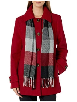 Women's Single-Breasted Wool Blend Coat with Scarf